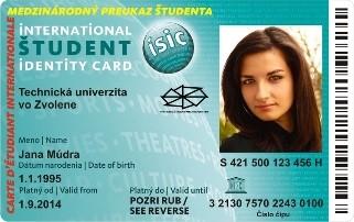 predná strana karty ISIC